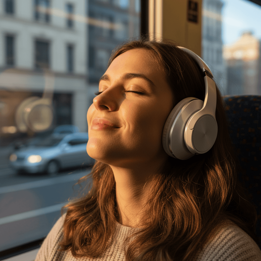 User enjoying downloaded music offline